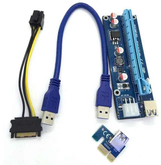 Alt view image 2 of 4 - Pcie Pci-e Pci Express adapter expansion Card x1 To x16 GPU Usb 3.0 Extender converter Riser X1 X16 Card  SATA 6Pin Power Cable