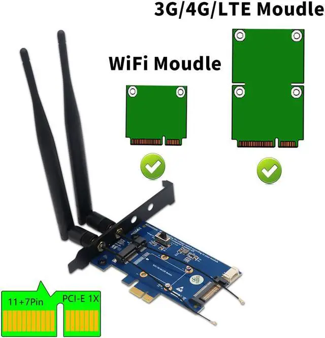 Alt view image 2 of 6 - Update PCI-E WiFi Adapter Wifi Bluetooth Adapter Mini PCI Express to PCIE X1 Network Card for Mini PCI E Wifi 3G/4G/LTE+SIM Slot