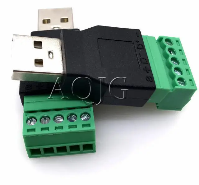 Alt view image 3 of 5 - 1Pc USB 2.0 Type A Male/Female to 5 Pin Screw Connector USB Jack with Shield USB2.0 to Screw Terminal Plug