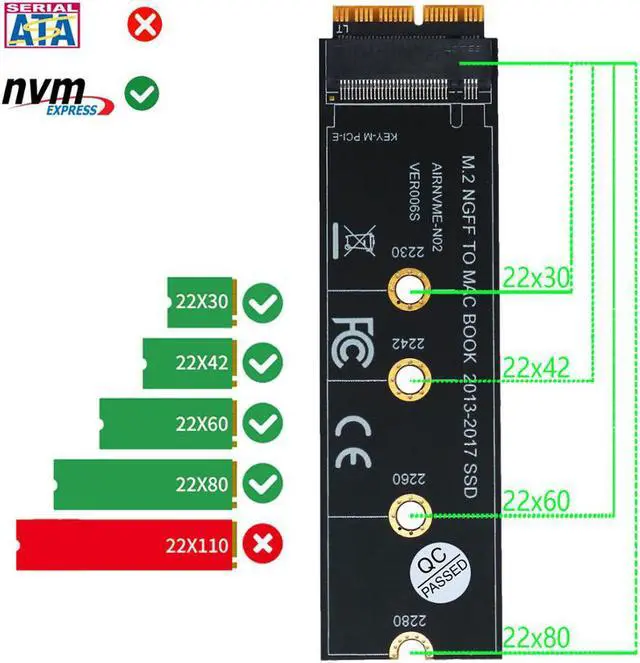 Alt view image 5 of 6 - M.2 NVME SSD Convert Adapter Card for Upgrade MacBook Air (2013-2017)