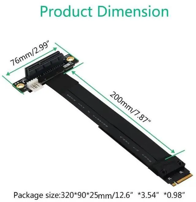 Alt view image 6 of 6 - Riser PCIe x4 3.0 PCI-E 4x To M.2 NVMe M Key 2280 Riser Card Gen3.0 Cable M2 Key-M PCI-Express Extension cord 32G/bps