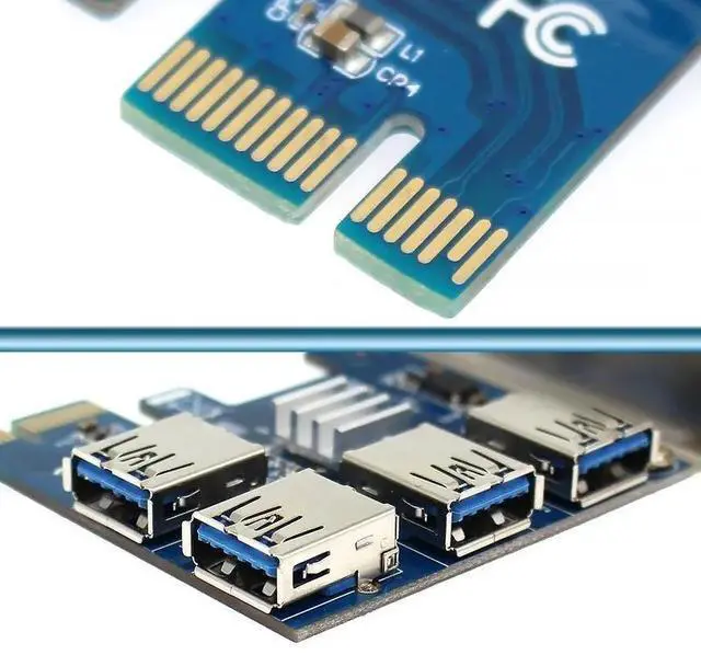 Alt view image 4 of 4 - PCIe 1 to 4 PCI-Express 16X Slots Riser Card PCI-E 1X to External 4 PCI-e USB 3.0 Adapter Multiplier Card for Bitcoin Miner
