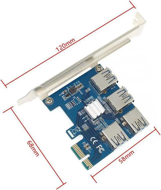Main image of PCIe 1 to 4 PCI-Express 16X Slots Riser Card PCI-E 1X to External 4 PCI-e USB 3.0 Adapter Multiplier Card for Bitcoin Miner