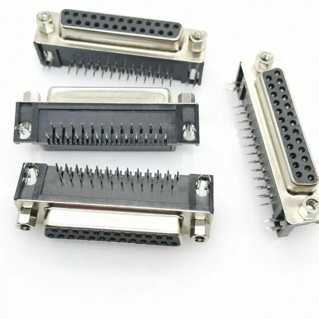 Alt view image 5 of 6 - 10Pcs DB25 female DR25 male D-sub Right Angle PCB Mount Double Row Pins Electrical Connector Socket With Screw Nuts