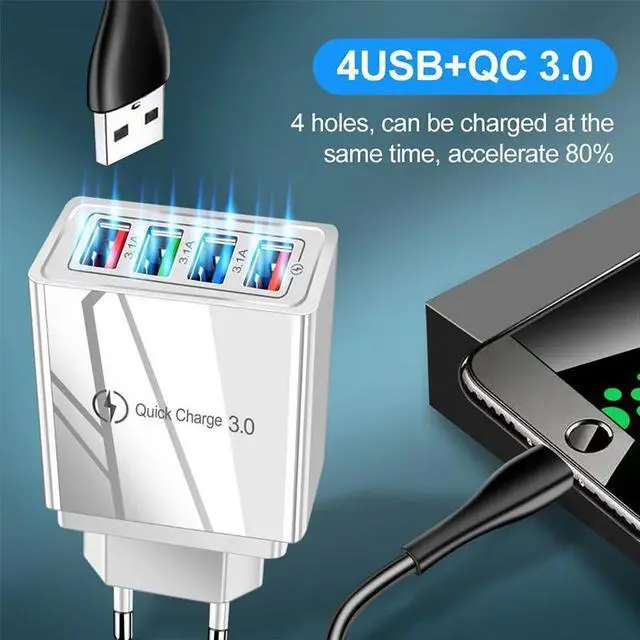 Alt view image 2 of 6 - 5V 3A USB Charger Fast Charging Quick Charge 3.0 4.0 EU/US Fast Charger QC 3.0 4 Ports USB Phone Charger Tablet Charge Adapter