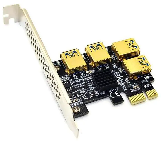 Alt view image 3 of 6 - Riser USB 3.0 PCI-E Express 1x to 16x Riser Card Adapter PCIE 1 to 4 Slot PCIe Port Multiplier Card for BTC Miner Mining