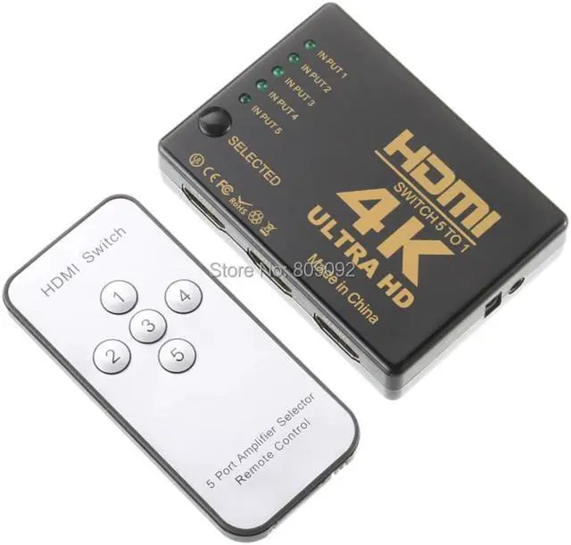 Alt view image 5 of 6 - 4K 3D 1080p HD 1.4 HDMI Splitter 5 Port Hub Box Auto Switch 5 In 1 Out Switcher With Remote Control for PS3/4