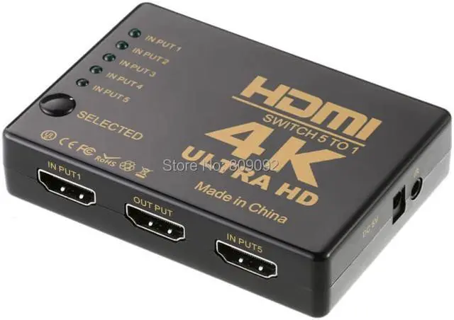 Alt view image 6 of 6 - 4K 3D 1080p HD 1.4 HDMI Splitter 5 Port Hub Box Auto Switch 5 In 1 Out Switcher With Remote Control for PS3/4