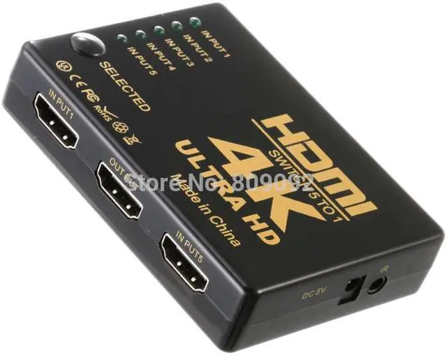 Alt view image 2 of 6 - 4K 3D 1080p HD 1.4 HDMI Splitter 5 Port Hub Box Auto Switch 5 In 1 Out Switcher With Remote Control for PS3/4