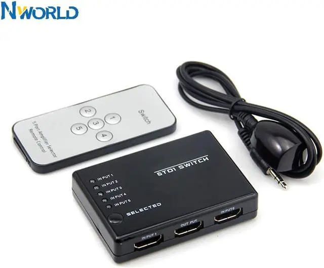 Main image of 5 in 1 Out Splitter 5 Port 1080P HDMI-compatible Switch Switcher Selector with IR Remote Hot Sale KVW Switches