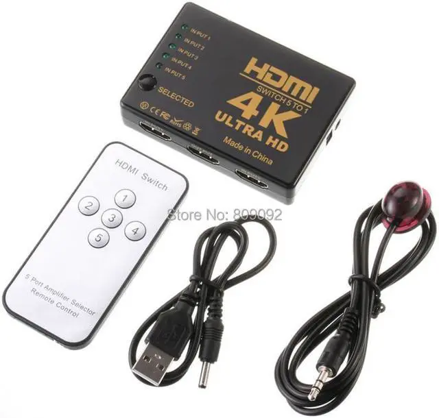 Alt view image 4 of 6 - 4K 3D 1080p HD 1.4 HDMI Splitter 5 Port Hub Box Auto Switch 5 In 1 Out Switcher With Remote Control for PS3/4