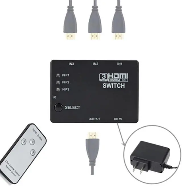 Alt view image 2 of 6 - GRWIBEOU HDMI Switcher 3 In 1 Out 3 Ports Hub Box Auto Switch 1080p HD 1.4 With Remote for HDTV XBOX360 DVD Projector
