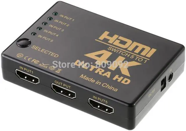 Alt view image 3 of 6 - 4K 3D 1080p HD 1.4 HDMI Splitter 5 Port Hub Box Auto Switch 5 In 1 Out Switcher With Remote Control for PS3/4