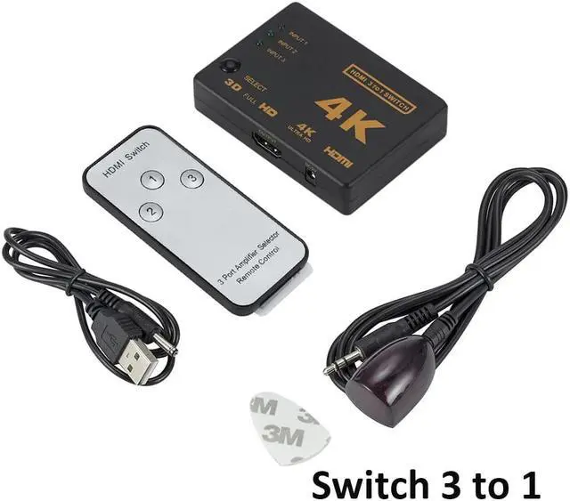 Alt view image 6 of 6 - 3 In 1 Port Switch Hub Premium Account Remote Control Auto Switch 1080P HD Video HDMI-compatible Output Up to 250MHz Splitter