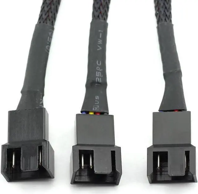Alt view image 2 of 6 - 4 Pin 1 to 3 Ways PWM Fan Splitter Cable Sleeved Fan Power Extension Cable 4 Pin Female to 3 X 4 Pin Male