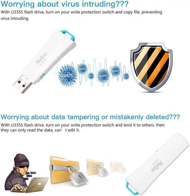 Alt view image 7 of 7 - Netac U335S 128GB Write Protect USB3.0 Flash Drive Memory Stick USB Flash Disk