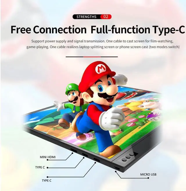 Alt view image 4 of 7 - 15.6" IPS 1920x1080 Full HD Portable Monitor 1080p HDR with Speaker, TYPE C, HDMI, Micro USB Ports, Leather Case for PS4, Xbox One, Switch, Phone, Car Video, Industrial and Medical Display etc.