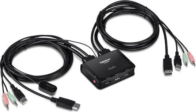 Alt view image 10 of 19 - TRENDnet 2-Port 4K DisplayPort 1.2 KVM Switch with Audio, 4K UHD (3840 x 2160@60Hz), 3.5mm Speaker/Microphone, USB 2.0, Integrated Cables, Black, TK-220DPI - 2 Computer(s) - 1 Local User(s) - 3840 x 2