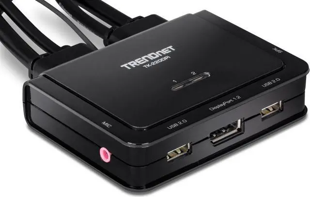 Alt view image 12 of 19 - TRENDnet 2-Port 4K DisplayPort 1.2 KVM Switch with Audio, 4K UHD (3840 x 2160@60Hz), 3.5mm Speaker/Microphone, USB 2.0, Integrated Cables, Black, TK-220DPI - 2 Computer(s) - 1 Local User(s) - 3840 x 2