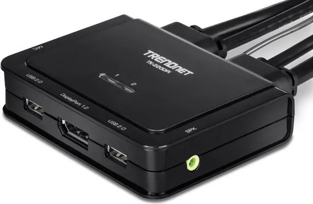 Alt view image 11 of 19 - TRENDnet 2-Port 4K DisplayPort 1.2 KVM Switch with Audio, 4K UHD (3840 x 2160@60Hz), 3.5mm Speaker/Microphone, USB 2.0, Integrated Cables, Black, TK-220DPI - 2 Computer(s) - 1 Local User(s) - 3840 x 2