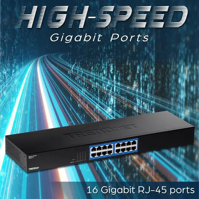 Alt view image 5 of 17 - TRENDnet 16-Port Gigabit Switch, TEG-S17, 16 x Gigabit RJ-45 Ports, 32Gbps Switching Capacity, Fanless Design, Metal Enclosure, Internal Power Supply, Lifetime Protection, Black