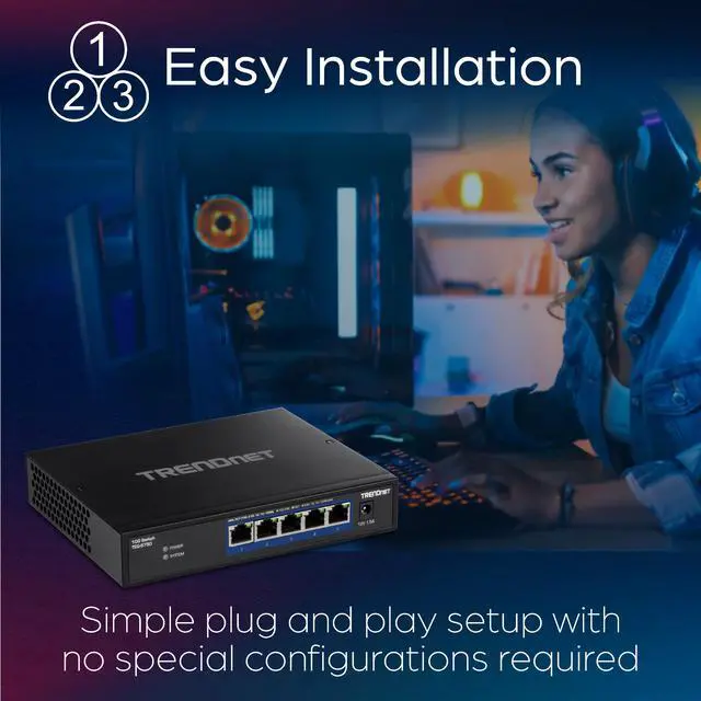 Alt view image 4 of 7 - TRENDnet 5-Port 10G Switch, TEG-S750, 5 x 10G RJ-45 Ports, 100Gbps Switching Capacity, Supports 2.5G and 5G-Base-T Connections, Ethernet Splitter, NDAA & TAA Compliant, Lifetime Protection, Black