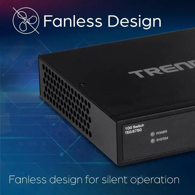 Alt view image 5 of 7 - TRENDnet 5-Port 10G Switch, TEG-S750, 5 x 10G RJ-45 Ports, 100Gbps Switching Capacity, Supports 2.5G and 5G-Base-T Connections, Ethernet Splitter, NDAA & TAA Compliant, Lifetime Protection, Black