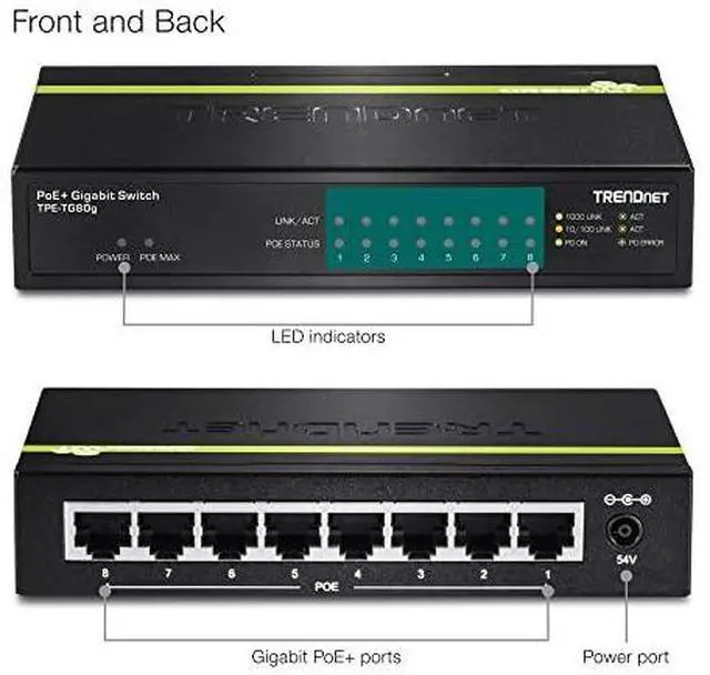 Alt view image 5 of 7 - TRENDnet TPE-TG80g 8-port Gigabit GREENnet PoE+ Switch