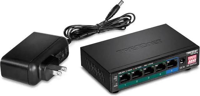 Alt view image 2 of 6 - TRENDnet 5-Port Gigabit PoE+ Switch, Camera DIP Switch extends PoE+ 200m (656 ft.), 60W PoE Budget, Black, TPE-TG51G