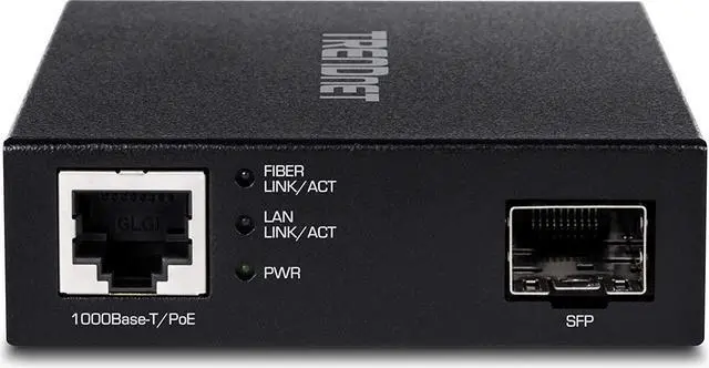 Alt view image 4 of 12 - TRENDnet TFC-PGSFP Gigabit PoE PD SFP Fiber Media Converter