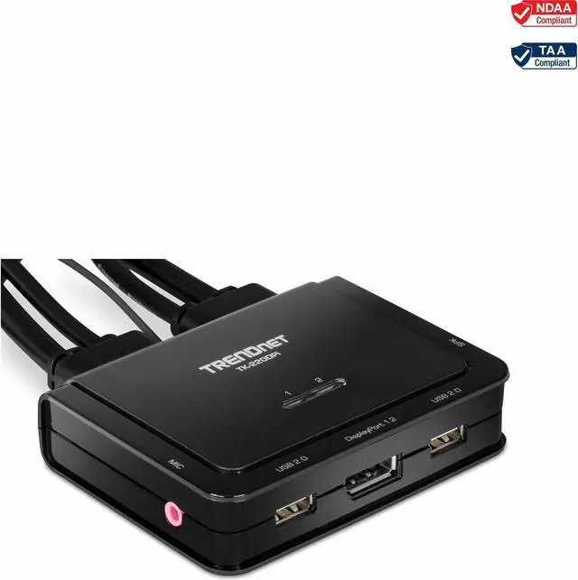 Alt view image 6 of 19 - TRENDnet 2-Port 4K DisplayPort 1.2 KVM Switch with Audio, 4K UHD (3840 x 2160@60Hz), 3.5mm Speaker/Microphone, USB 2.0, Integrated Cables, Black, TK-220DPI - 2 Computer(s) - 1 Local User(s) - 3840 x 2