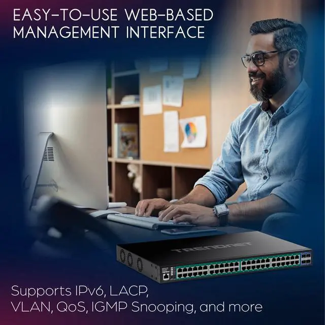 Alt view image 16 of 20 - TRENDnet 52-Port Gigabit Web Smart PoE+ Switch with 10G SFP+ Ports, TPE-3524S, 48 x Gigabit PoE+ Ports, 4 x 10G SFP+ Ports, 410W PoE Power Budget, Lifetime Protection, Black