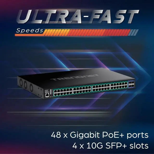 Alt view image 5 of 20 - TRENDnet 52-Port Gigabit Web Smart PoE+ Switch with 10G SFP+ Ports, TPE-3524S, 48 x Gigabit PoE+ Ports, 4 x 10G SFP+ Ports, 410W PoE Power Budget, Lifetime Protection, Black