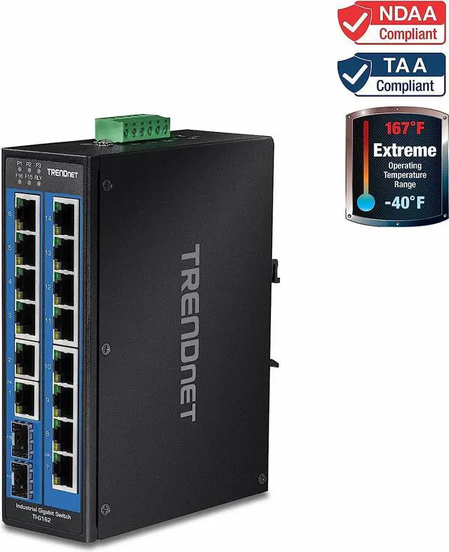 Alt view image 8 of 20 - TRENDnet 16-Port Hardened Industrial Unmanaged Gigabit DIN-Rail Switch, TI-G162, 14 x Gigabit Ports, 2 x Gigabit SFP Slots,32Gbps Switching Capacity, IP30 Ethernet Network Switch