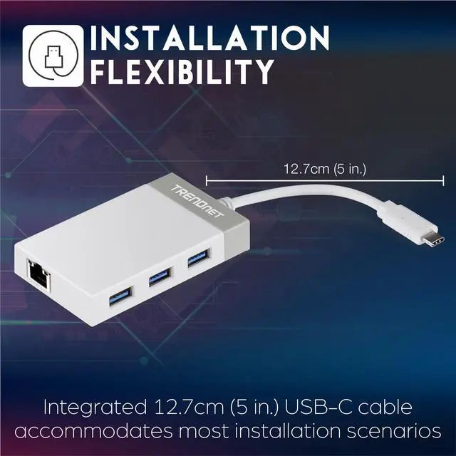 Alt view image 12 of 14 - TRENDnet USB C to Ethernet Gigabit Adapter, TUC-ETGH3, Compact USB Type C Hub, 3 x USB 3.0 Ports, 1 x RJ-45 Gigabit Ethernet Port, Windows and Mac Compatible, White