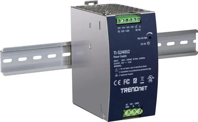 Alt view image 3 of 19 - TRENDnet TI-S24052, 240W, 52V DC, 4.61A AC to DC DIN-Rail Power Supply
with PFC Function