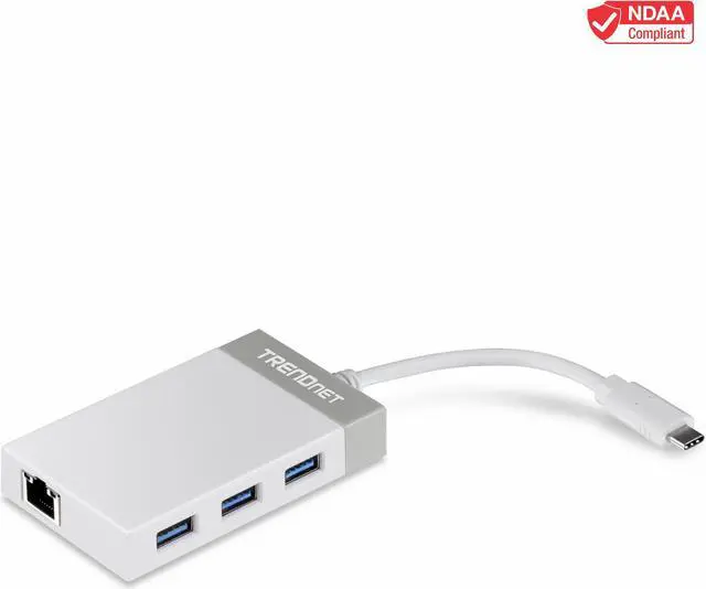 Alt view image 2 of 14 - TRENDnet USB C to Ethernet Gigabit Adapter, TUC-ETGH3, Compact USB Type C Hub, 3 x USB 3.0 Ports, 1 x RJ-45 Gigabit Ethernet Port, Windows and Mac Compatible, White
