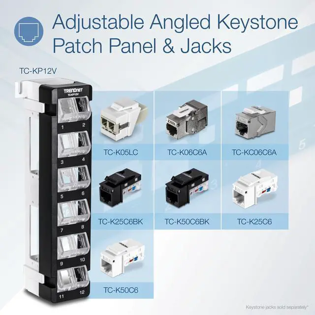Alt view image 3 of 6 - TRENDnet 12-Port Blank Angled Wall Mount Keystone Patch Panel, TC-KP12V