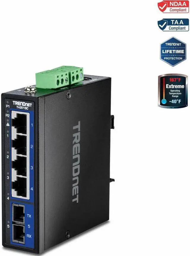 Alt view image 2 of 16 - TRENDnet 5-Port Hardened Industrial Gigabit DIN-Rail Switch, TI-G51SC