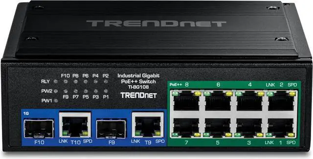 Alt view image 6 of 7 - TRENDnet TI-BG108, 10-Port Industrial Gigabit 400W PoE++ DIN-Rail Switch