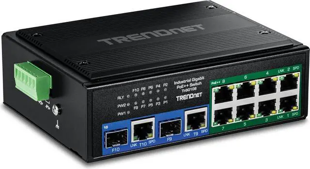 Alt view image 4 of 7 - TRENDnet TI-BG108, 10-Port Industrial Gigabit 400W PoE++ DIN-Rail Switch