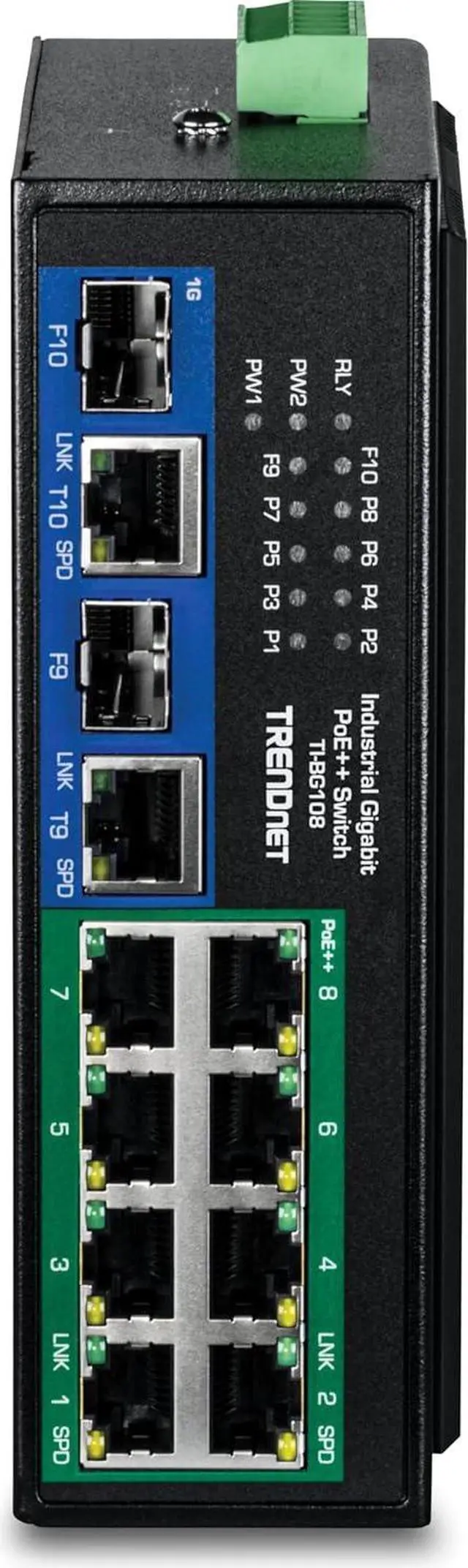 Alt view image 5 of 7 - TRENDnet TI-BG108, 10-Port Industrial Gigabit 400W PoE++ DIN-Rail Switch