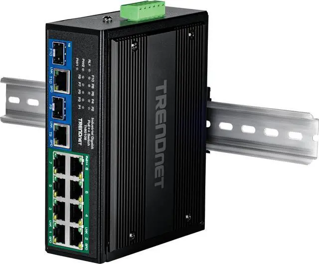 Alt view image 7 of 7 - TRENDnet TI-BG108, 10-Port Industrial Gigabit 400W PoE++ DIN-Rail Switch