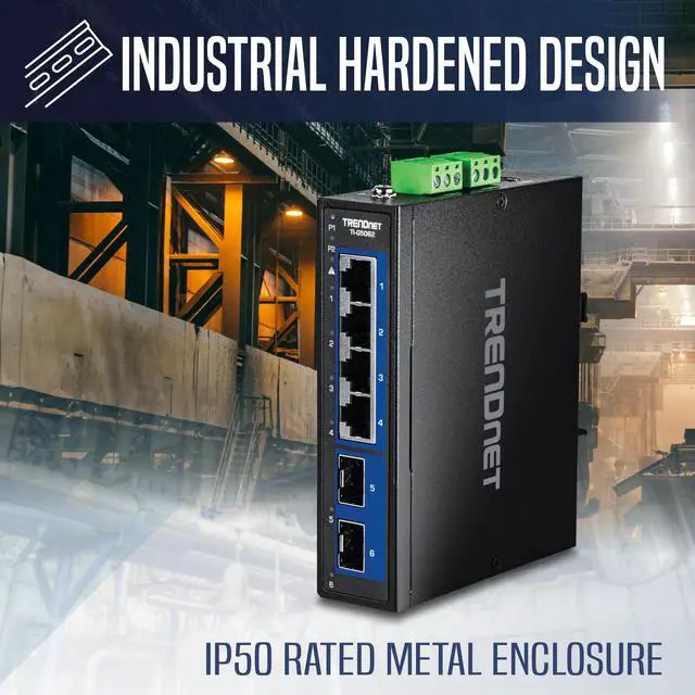 Alt view image 3 of 7 - TRENDnet 6-Port Hardened Industrial Multi-Gig DIN-Rail Switch,  TI-G5062, 4 x 2.5G Ports, 2 x 10G SFP Ports, 60Gbs Switching  Capacity, Lifetime Protection