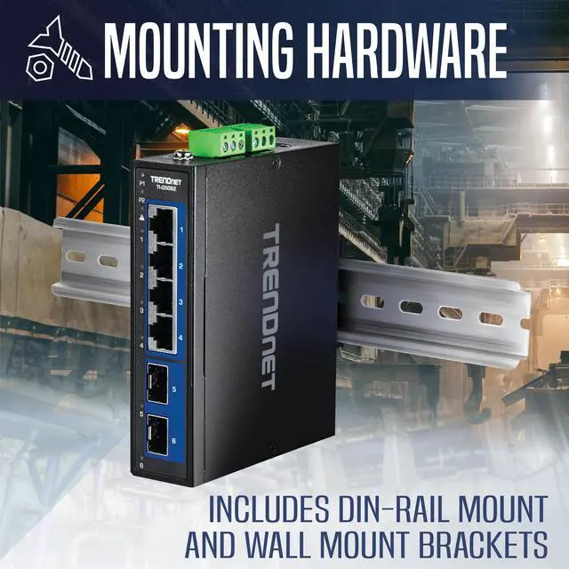 Alt view image 4 of 7 - TRENDnet 6-Port Hardened Industrial Multi-Gig DIN-Rail Switch,  TI-G5062, 4 x 2.5G Ports, 2 x 10G SFP Ports, 60Gbs Switching  Capacity, Lifetime Protection