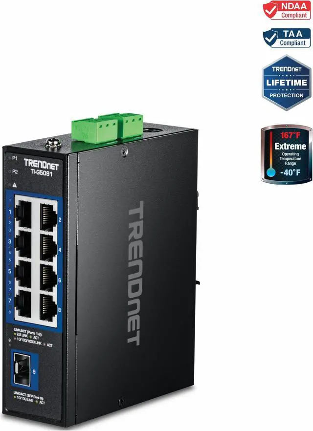 Main image of TRENDnet TI-G5091 9-Port Industrial 2.5G DIN-Rail Switch with 10G SFP+ Port