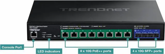 Alt view image 3 of 7 - TRENDnet TPE-7124SBF 12-Port 10G PoE++ Web Smart Switch (720W)