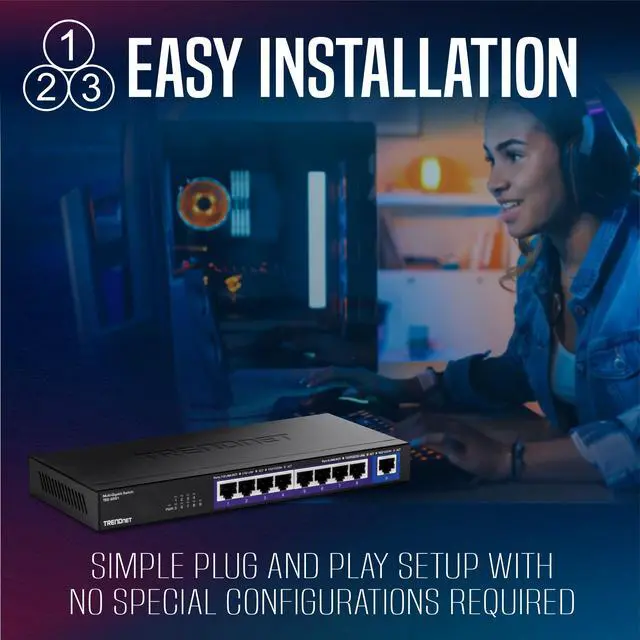 Alt view image 2 of 16 - TRENDnet 9-Port Multi-Gig Switch, TEG-S591, 8 x 2.5G RJ-45 Ports, 1 x 10G RJ-45 Port, 60Gbps Switching Capacity, Ethernet Splitter, NDAA & TAA Compliant, Lifetime Protection, Black