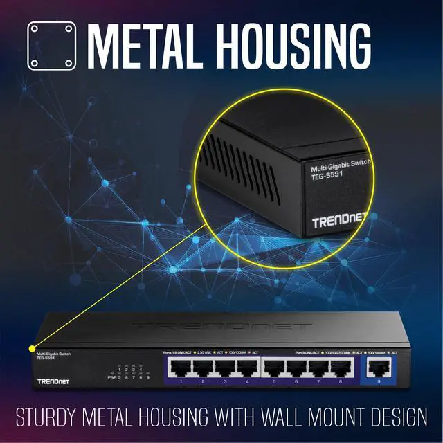 Alt view image 4 of 16 - TRENDnet 9-Port Multi-Gig Switch, TEG-S591, 8 x 2.5G RJ-45 Ports, 1 x 10G RJ-45 Port, 60Gbps Switching Capacity, Ethernet Splitter, NDAA & TAA Compliant, Lifetime Protection, Black