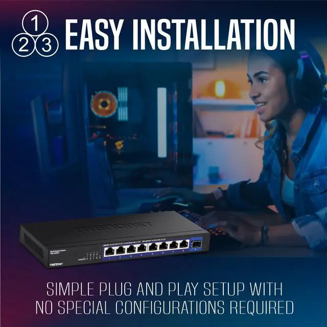 Alt view image 7 of 12 - TRENDnet 9-Port Unmanaged 2.5G Switch with 10G SFP+ Port, TEG-S5091, 8 x 2.5GBASE-T Ports, 60Gbps, Wall Mountable, Ethernet Splitter, NDAA & TAA Compliant, Lifetime Protection, Black